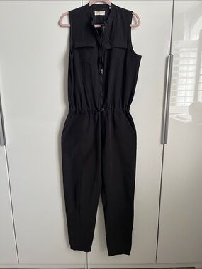 Triple Five Soul Black Sleeveless Zip-Front Utility Jumpsuit, Size XL